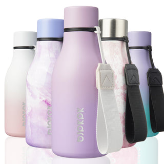 BJPKPK Insulated Water Bottles, 18 oz Stainless Steel Metal Water Bottle with Strap, BPA Free Leak Proof Jugs, Mugs, Flasks, Reusable Thermal Flasks for Sports & Travel, Orange