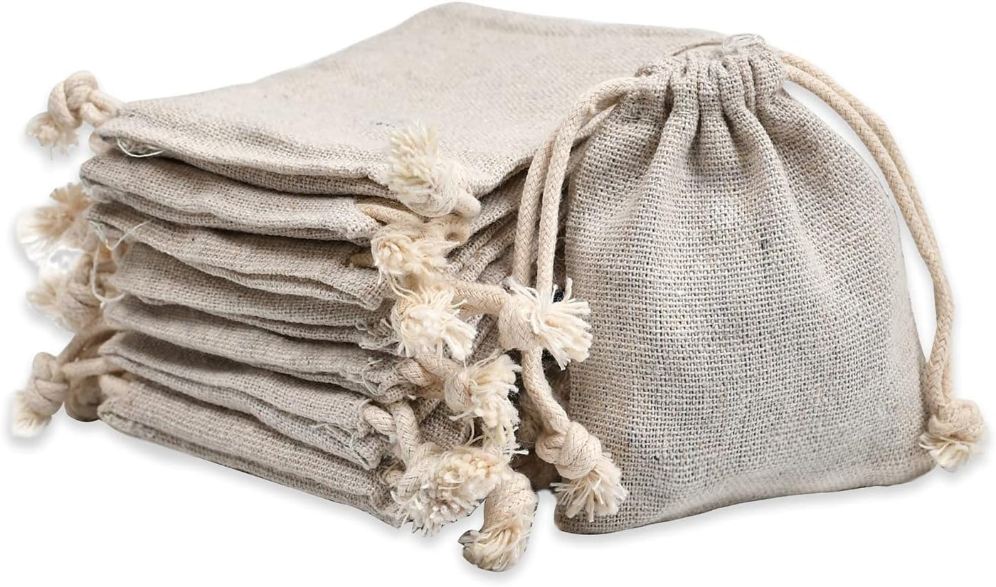 calary 50pcs Double Canvas Drawstring Bag Cotton Pouch Gift Sachet Bags Muslin Reusable Tea Bag 2.75x4 Inch