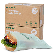 Compostic Compostable Snack Bags, Snack Size (60 Count) Starter Pack — Resealable Zip-Seal, Plant-Based, Home Compostable, Freezer Safe, BPA-Free, Non-Toxic, GMO-Free Food Storage Bags