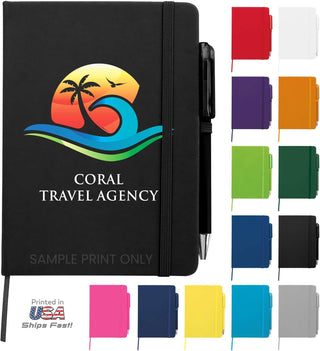 Personalized Notebook Journal – 5” x 7” Customized Notebook with Name, Text or Logo - 100 Page Custom Journal. Leatherette Hardcover & Pen - Black 1 Pack