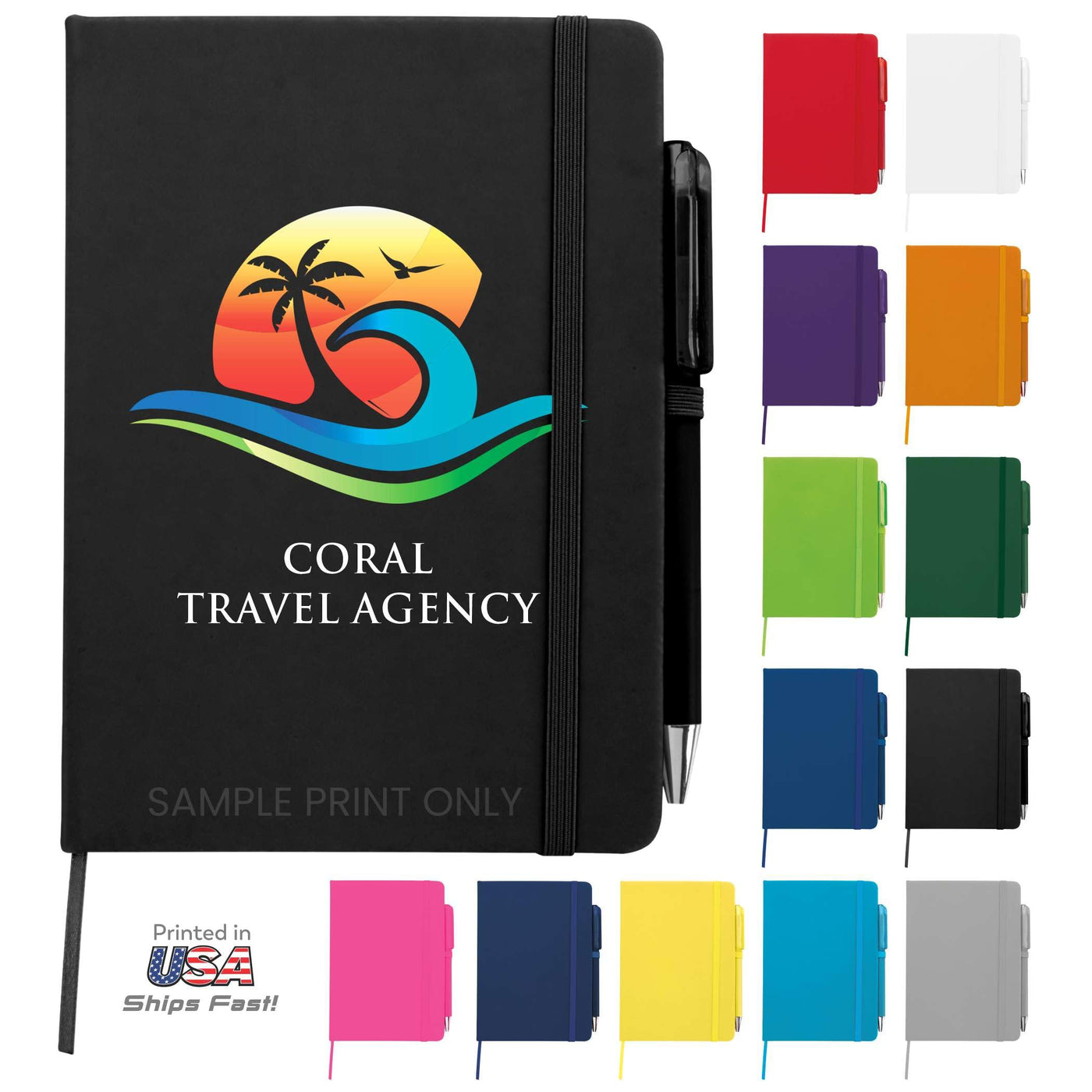 Personalized Notebook Journal – 5” x 7” Customized Notebook with Name, Text or Logo - 100 Page Custom Journal. Leatherette Hardcover & Pen - Black 1 Pack