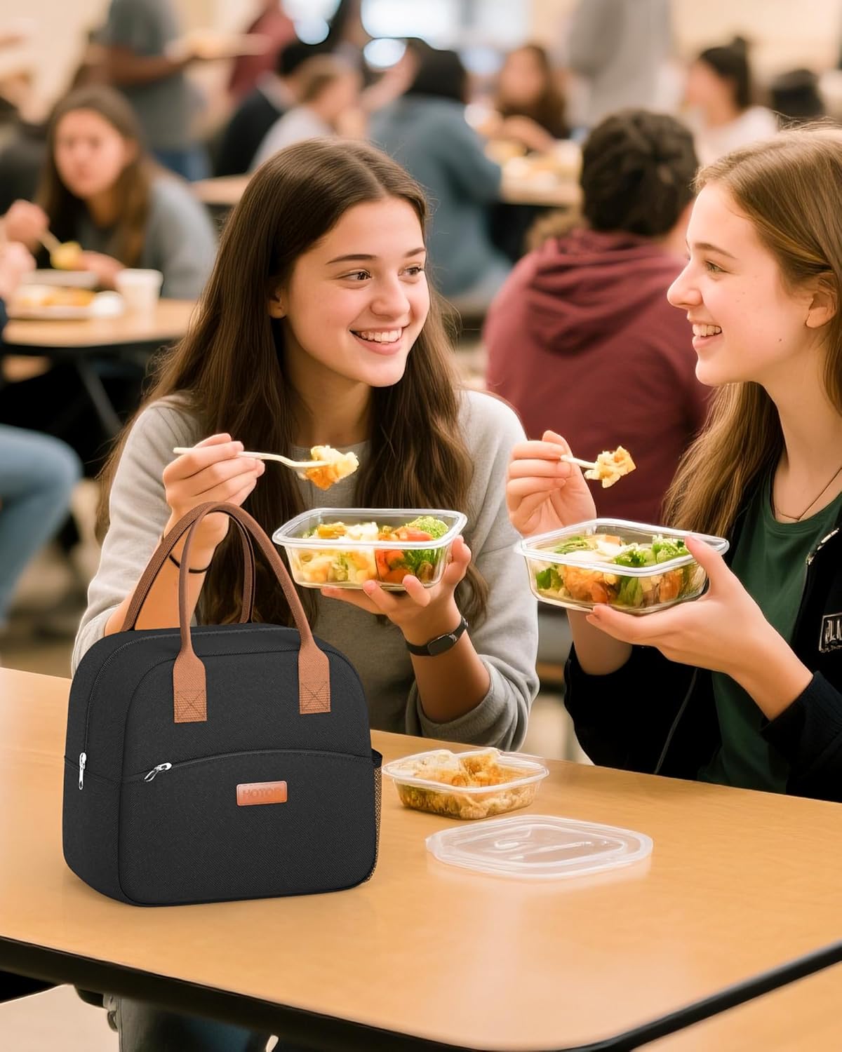 HOTOR Lunch Bag for Women & Men - Wear-Resistant Insulated Lunch Box with Large Capacity, Multi-Functional Cooler Bag for Office, Picnic, Black, 10L,10.60" x 5.90" x 9.50"