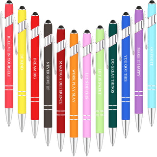 Zonon 12 Pcs Inspirational Pens Gift Set Funny Ballpoint Pen with Stylus Tip Motivational Graduation Gifts Bulk for Teacher Coworkers Nurse School Office Supplies(Morandi,Boss Lady)