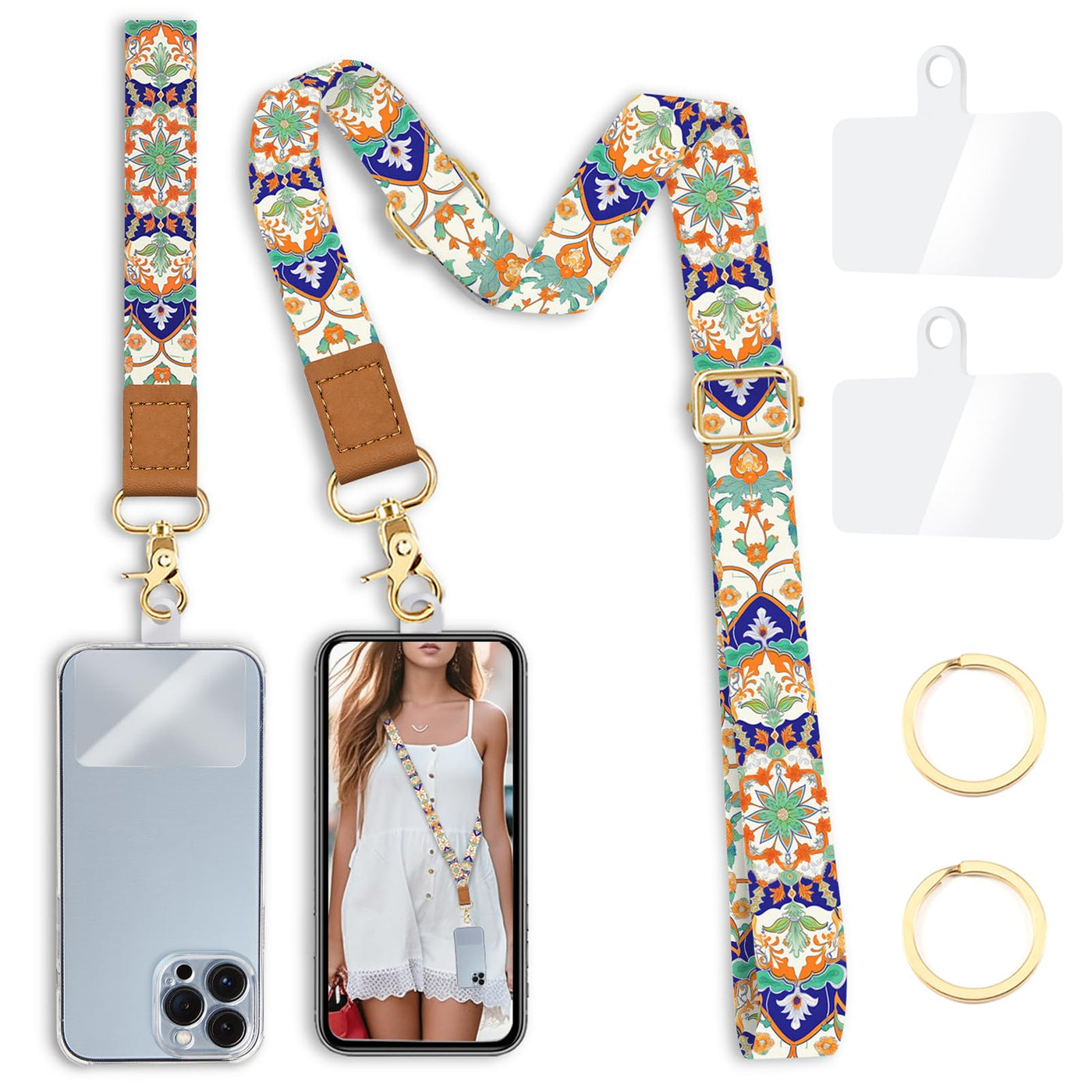 Yonlevres Flower Phone Lanyard Crossbody Strap, Floral Cell Phone Lanyards for around the Neck Wristlet Wrist Strap Adjustable for Keys Case Accessories Travel Essentials