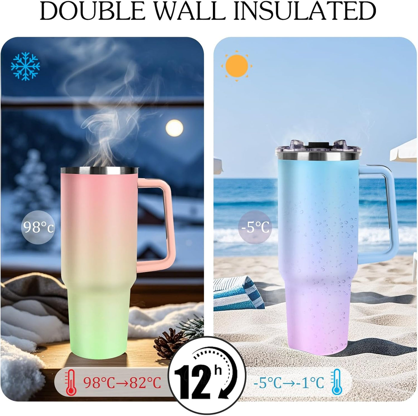 Personalized 40 oz Tumbler with Handle and Straw, Custom Tumbler with Picture, Logo, Text, Stainless Steel Travel Coffee Mug Cup, Personalized Gifts For Women Men Birthday Mother's Day Father's Day