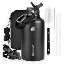 SENDESTAR Water Bottle 32oz Double Wall Vacuum Insulated Leak Proof Stainless Steel Sports Water Bottle—Wide Mouth with New Flex Straw Lid & Spout Lid (Deep Blue&Black)
