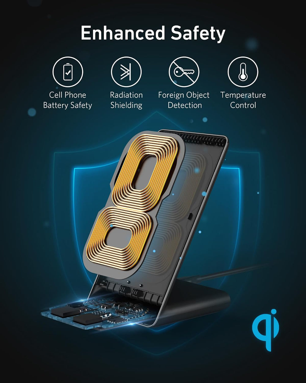 Anker 313 Wireless Charger (Stand), Qi-Certified for iPhone 17/17/17 Pro/17 Pro Max/15/14/13, 10W Fast-Charging Galaxy S23 S22 S21(No AC Adapter)