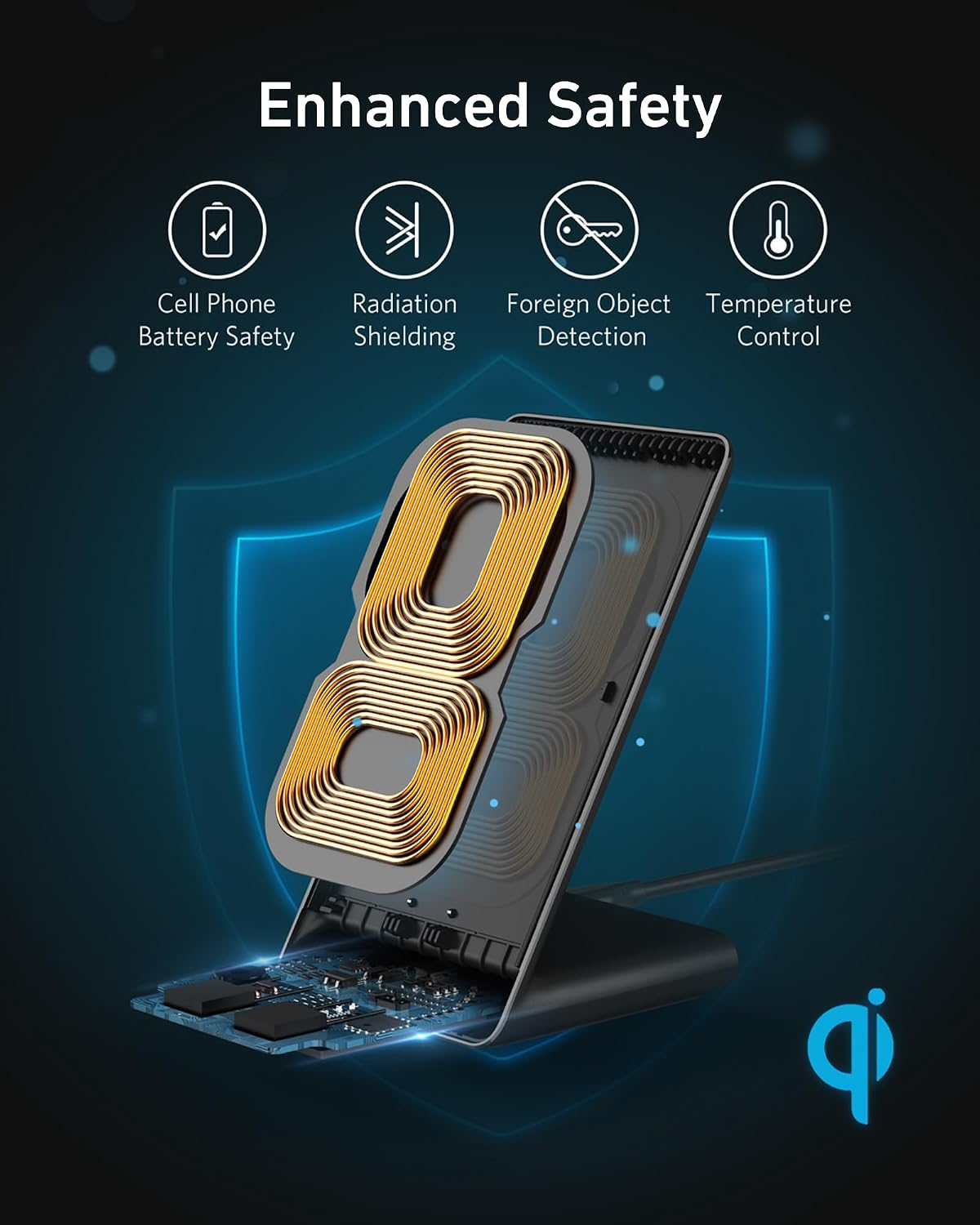 Anker 313 Wireless Charger (Stand), Qi-Certified for iPhone 17/17/17 Pro/17 Pro Max/15/14/13, 10W Fast-Charging Galaxy S23 S22 S21(No AC Adapter)