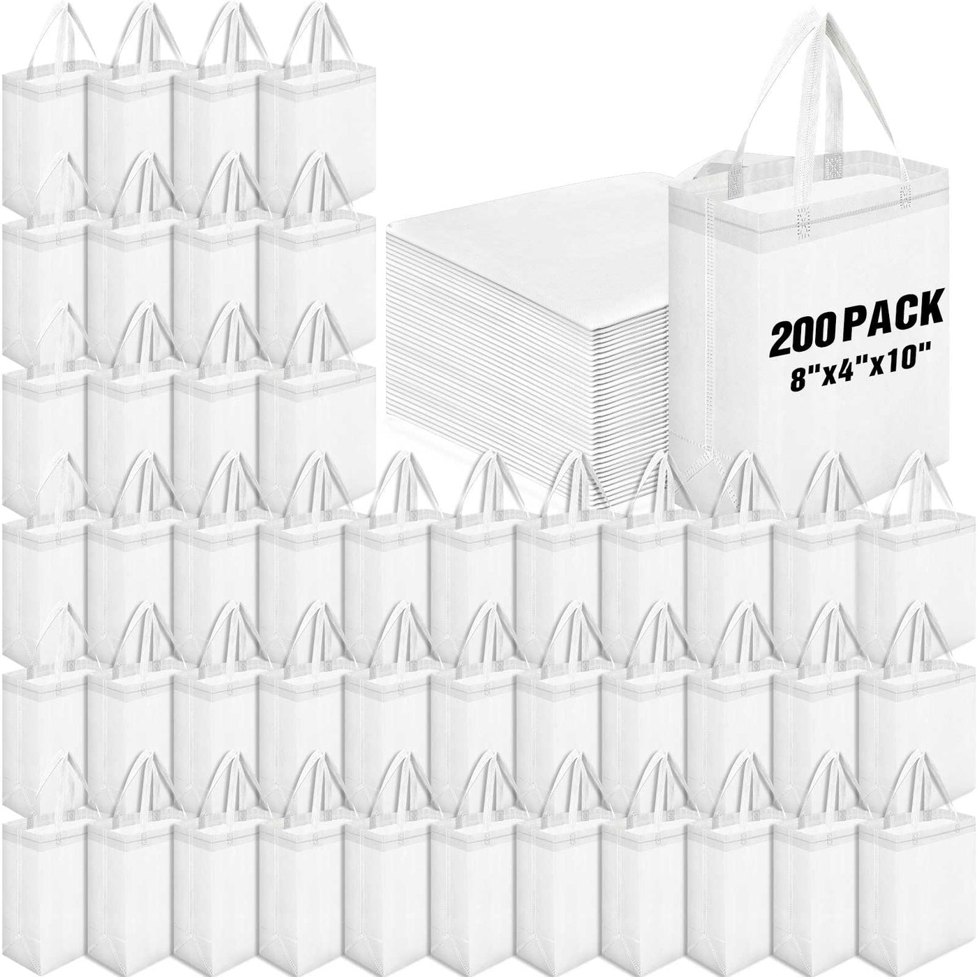 Windyun 50 Pcs Reusable Tote Bag Bulk 8 x 4 x 10 Inch Non Woven Shopping Bag with Handle Reusable Portable Grocery Gift Tote (Black)