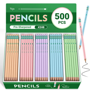 Taja 50 Pack Wood-Cased #2 HB Pencils, Bulk Pre-Sharpened Pencils with Top Erasers, Perfect for School & Classroom Writing and Drawing - Macaron