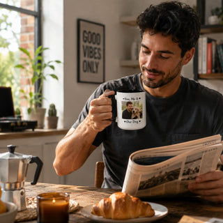 Customized 15oz Ceramic Coffee Mugs with Personalized Text and Photo Image Upload Novelty Gift, Personalize With Different Design And Images, Custom Gift (Black)