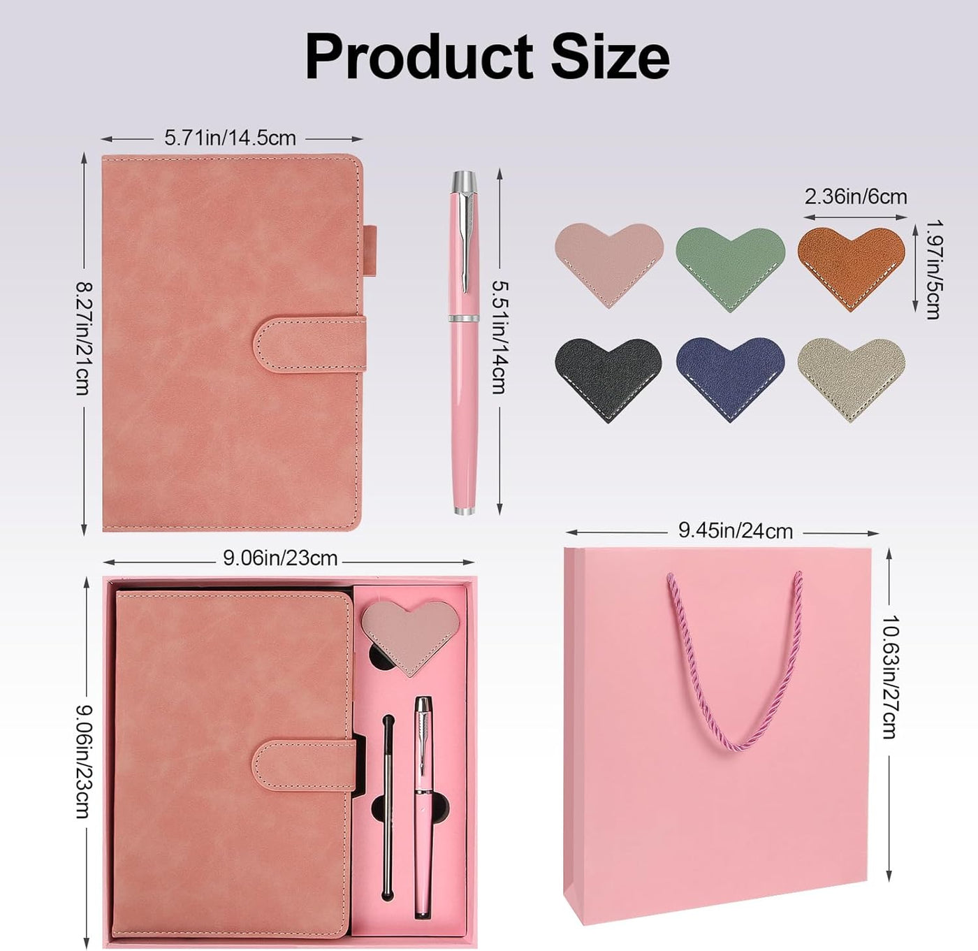 Faux Leather Journal Gift Set for Women Men, A5 Hardcover Notebook | 360 Pages 100GSM Lined Paper, Includes Pen & 6 Heart Bookmarks, Gift Box & Bag Included, Birthday Graduation Christmas Gift