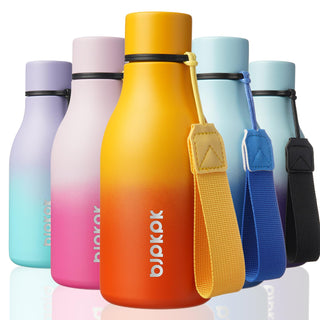 BJPKPK Insulated Water Bottles, 18 oz Stainless Steel Metal Water Bottle with Strap, BPA Free Leak Proof Jugs, Mugs, Flasks, Reusable Thermal Flasks for Sports & Travel, Orange