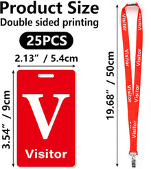25 Sets Visitor Badge Lanyard with Clips Breakaway Reusable Temporary PVC Pass Card for Event Fundraising Company Exhibition Guest School Activities 3.54 x 2.13inch Red