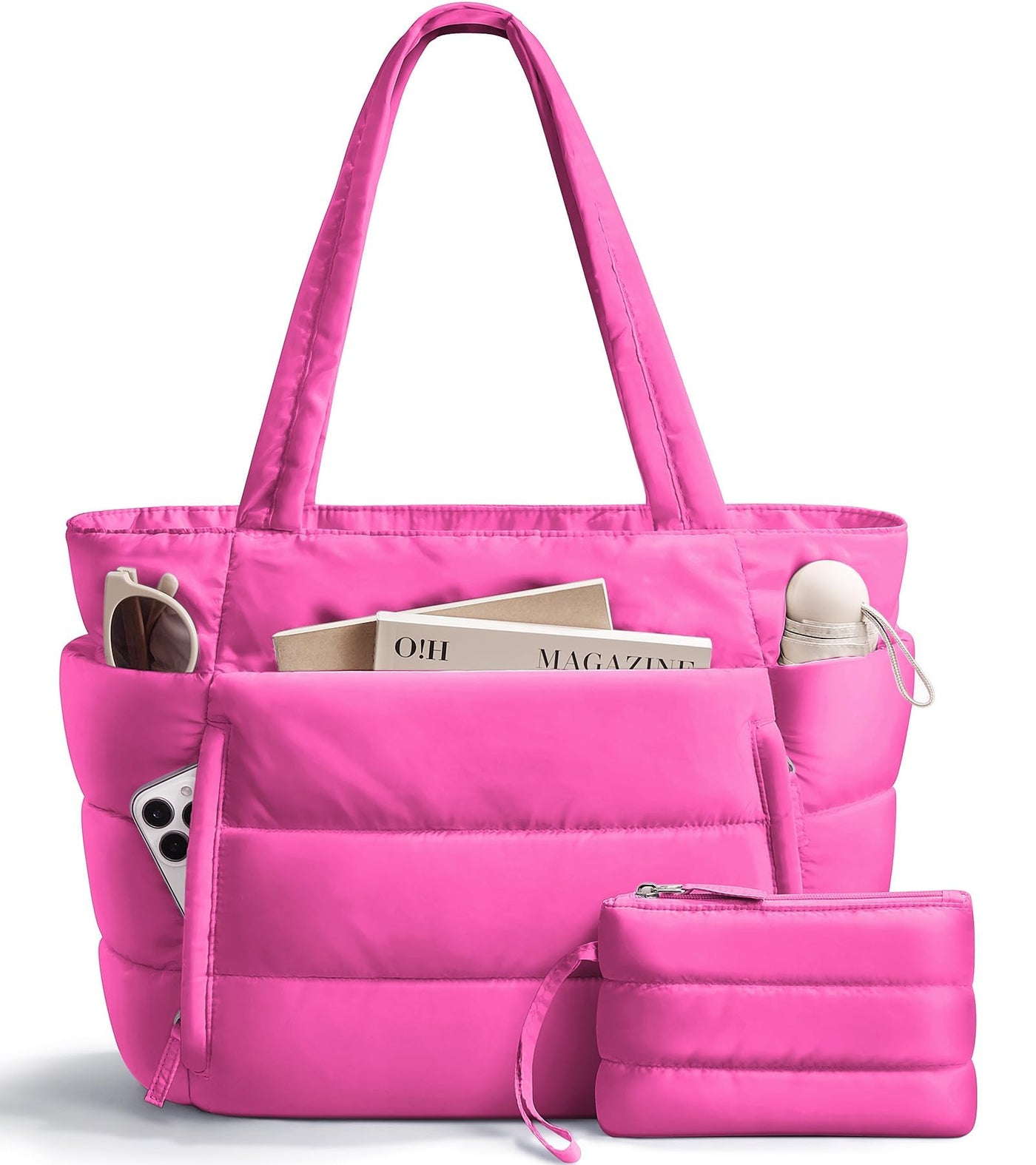 Bagstellar Puffer Tote Bag for Women, Lightweight Puffy Work Handbag Teacher Nurse Quilted Shoulder Bag for School Travel Gym | Cloud Bag w/ Zipper