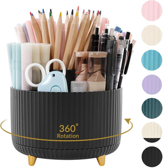 SKYDUE 360 Rotating Plastic Desk Pen Organizer with 5 Slots, Dual-Purpose Art Supply Pencil Cup for Office, School, Home