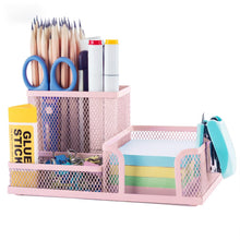 M&G Mesh Pen Holder Desk Organizers Pencil Holder for Desk Black, 3 Compartments Metal Office Supply Organizer with Sticky Notes Holder for School Home Office