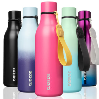BJPKPK Insulated Water Bottles, 18 oz Stainless Steel Metal Water Bottle with Strap, BPA Free Leak Proof Jugs, Mugs, Flasks, Reusable Thermal Flasks for Sports & Travel, Orange