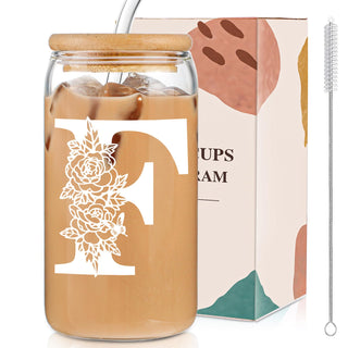 DWTS DANWEITESI Birthday Gifts for Women: Initial Glass Cup as Office Graduation Memorial Holiday Personalized Gifts - for Teacher Employee Nurse Coworkers Bridesmaid Bride - R Aesthetic Cup