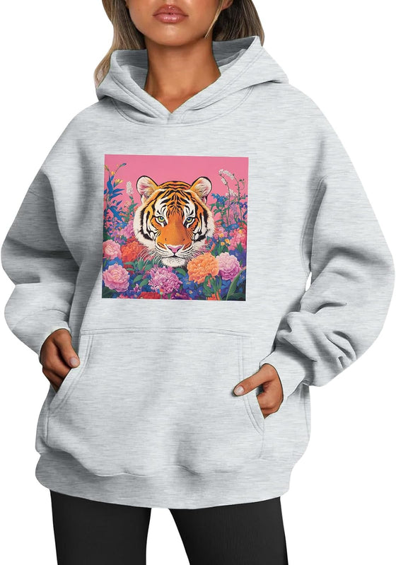 Womens 2025 Oversized Hoodie Graphic Pullover Sweatshirt Fall Winter Long Sleeve Warm Casual Top with Kangaroo Pocket