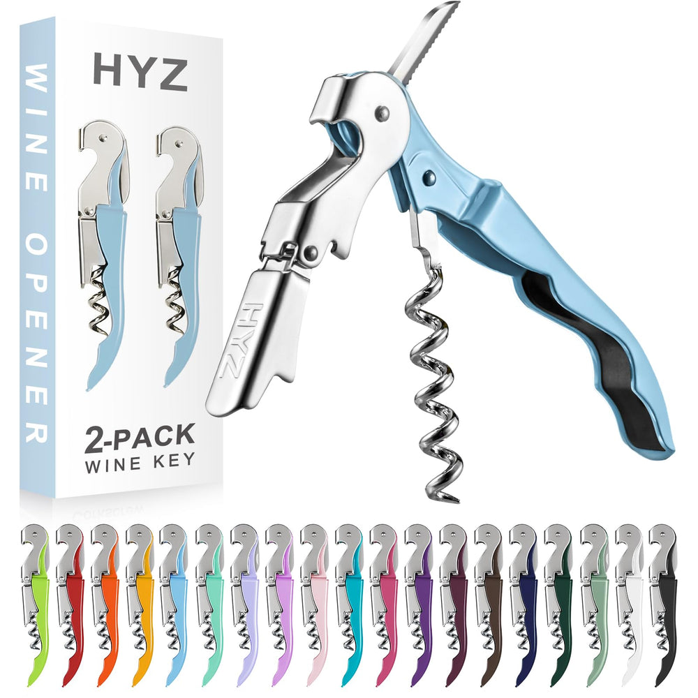 HYZ 2-Pack Wine Opener Waiter Corkscrew, Professional Wine Key for Servers, Bartender with Foil Cutter, Manual Wine Bottle Opener Double Hinged (Pink)