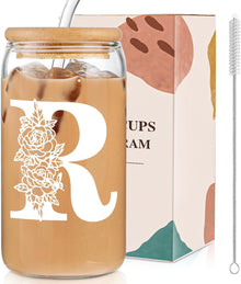 DWTS DANWEITESI Birthday Gifts for Women: Initial Glass Cup as Office Graduation Memorial Holiday Personalized Gifts - for Teacher Employee Nurse Coworkers Bridesmaid Bride - R Aesthetic Cup