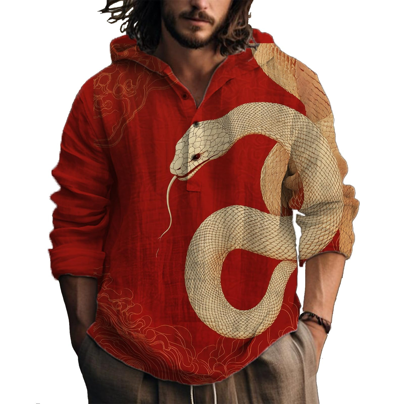 MARSVOVO Hooded Long Sleeve Shirt Men Fashion Graphic Button Up Lightweight Big and Tall Casual Vacation Shirts for Men