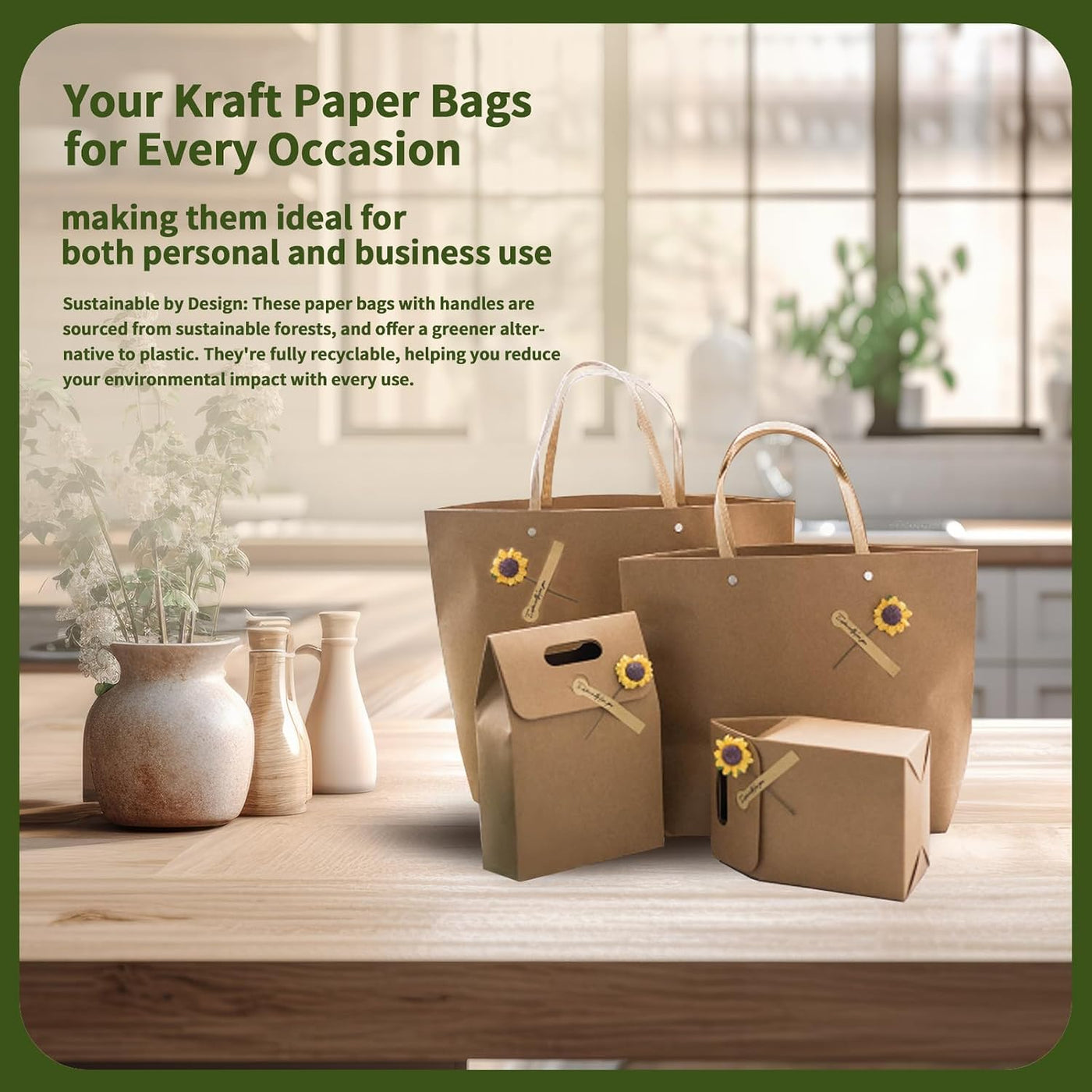 4 Pcs Kraft Paper Gift Bags Gift Boxes with Handles-Recyclable & Sustainable- Sturdy Brown Paper Bags for Gifts Bags, Shopping, Wedding welcome bags, Birthday Party, Christmas