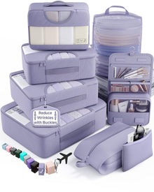 Veken 10 Set/8 Set Packing Cubes for Travel Essentials,Anti-Wrinkle Buckled Suitcase Organizer for Shoe & Toiletry Bag,Carry On Luggage Bag for Airplane & College Dorm Room Accessories,Women Men Gifts