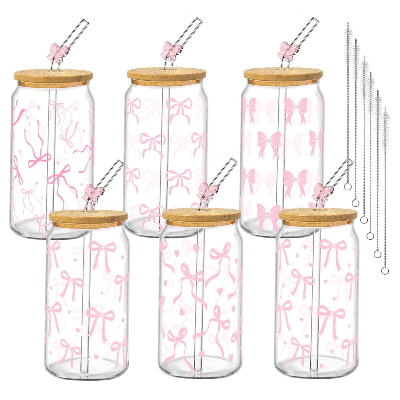 6Pcs Thank You Gifts Glass Cups with Lids and Straws 16oz Employee Appreciation Drinking Glasses Cups Thank You Iced Coffee Cup Tumbler Gifts for Employee Staff Coworkers Teachers Nurse