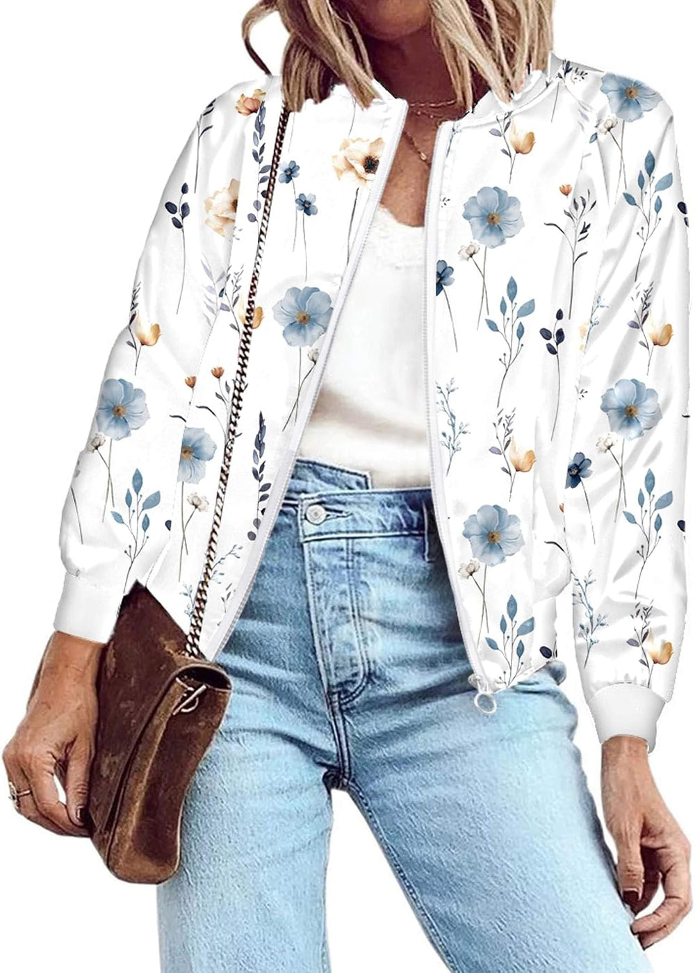 Zeagoo Women's Bomber Jacket Lightweight Zip Up Jacket Casual Striped Jacket Coat Outerwear Windbreaker with Pockets