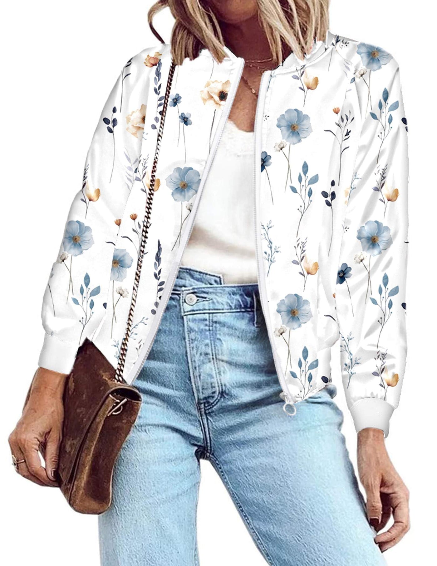 Zeagoo Women's Bomber Jacket Lightweight Zip Up Jacket Casual Striped Jacket Coat Outerwear Windbreaker with Pockets