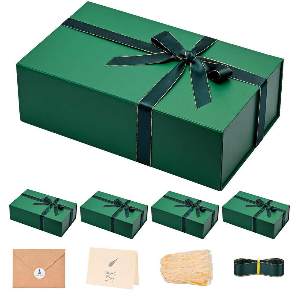 LIFELUM Green Gift Box for Presents 1 Pack 13.85 x 8.35 x 4.45 inch Big Decorative Large Gift Box for Clothes with Magnetic Lids Luxury Accessories Card, Ribbon, Filler,Sticker