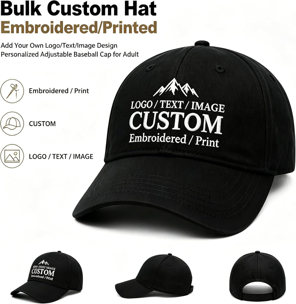 Bulk Custom Baseball Cap Personalized Hats Embroidered Hat with Your Text Logo Photo for Men Women Classic Duckbill Caps