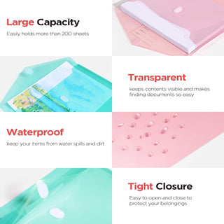 Sooez 10Pack Plastic Envelopes, Plastic File Folders, Clear Folders for Documents Trendy Colors, Super Heavyweight Document Holders, Storage Pouches, File Envelopes for School Office Supplies