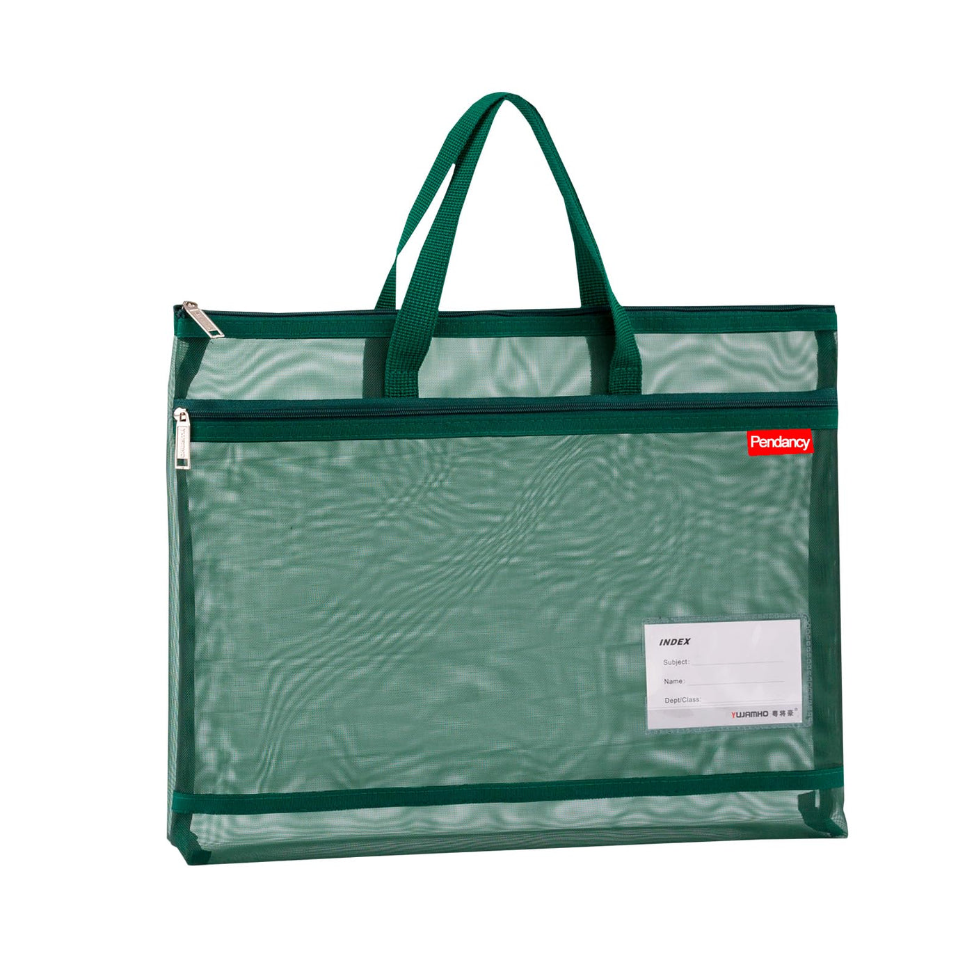 Pendancy Mesh Zipper Pouch A4 Size, Large Double Pocket Waterproof File Bag with Handle, 11x13.8 in Foldable Document Storage for Puzzle Project/Cross Stitch/Travel/Office（Advanced Green）