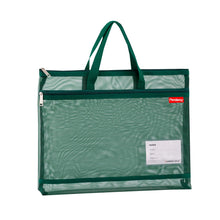 Pendancy Mesh Zipper Pouch A4 Size, Large Double Pocket Waterproof File Bag with Handle, 11x13.8 in Foldable Document Storage for Puzzle Project/Cross Stitch/Travel/Office（Advanced Green）