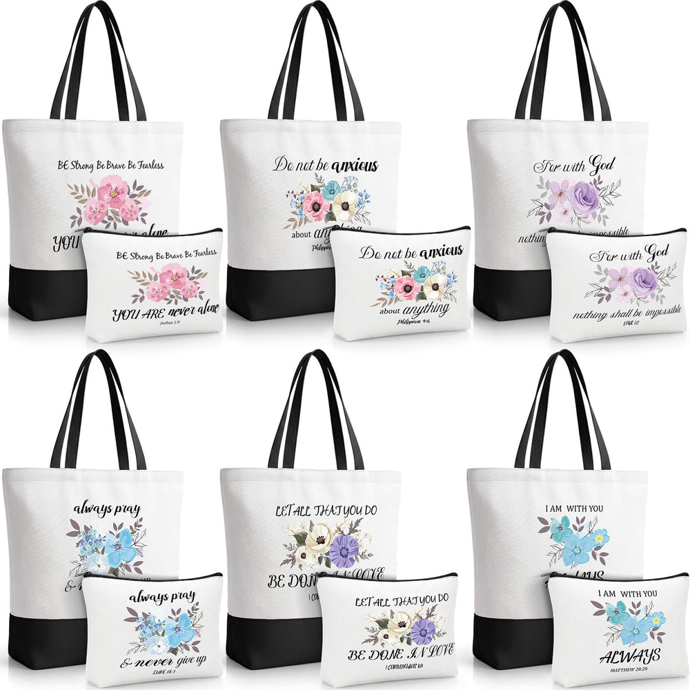 Aliceset 12 Pcs Christian Religious Gift for Women Bulk Included Bible Verse Canvas Tote Bag with Cosmetic Bag for Her Women Sister Mom Wife Birthday Mothers Day(Classic)