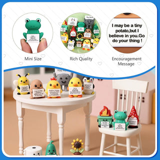 Gejoy 12 Pcs Pocket Hug Gift Set Tiny Rubber Figurines with Inspirational Message Organza Bags Glue Points Motivational Positive Gifts for Graduation Family Friends Colleagues Teachers(Stylish)