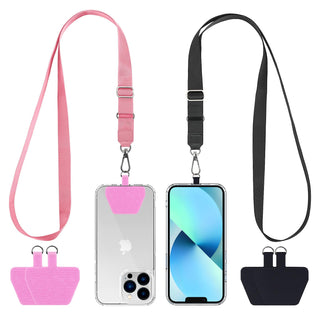 CACOE Phone Lanyard 2 Pack-2× Adjustable Neck Strap,2× Phone Patches,Universal Cell Phone Multifuctional Patch Lanyards Compatible with Most Smartphones(Black+Gray)