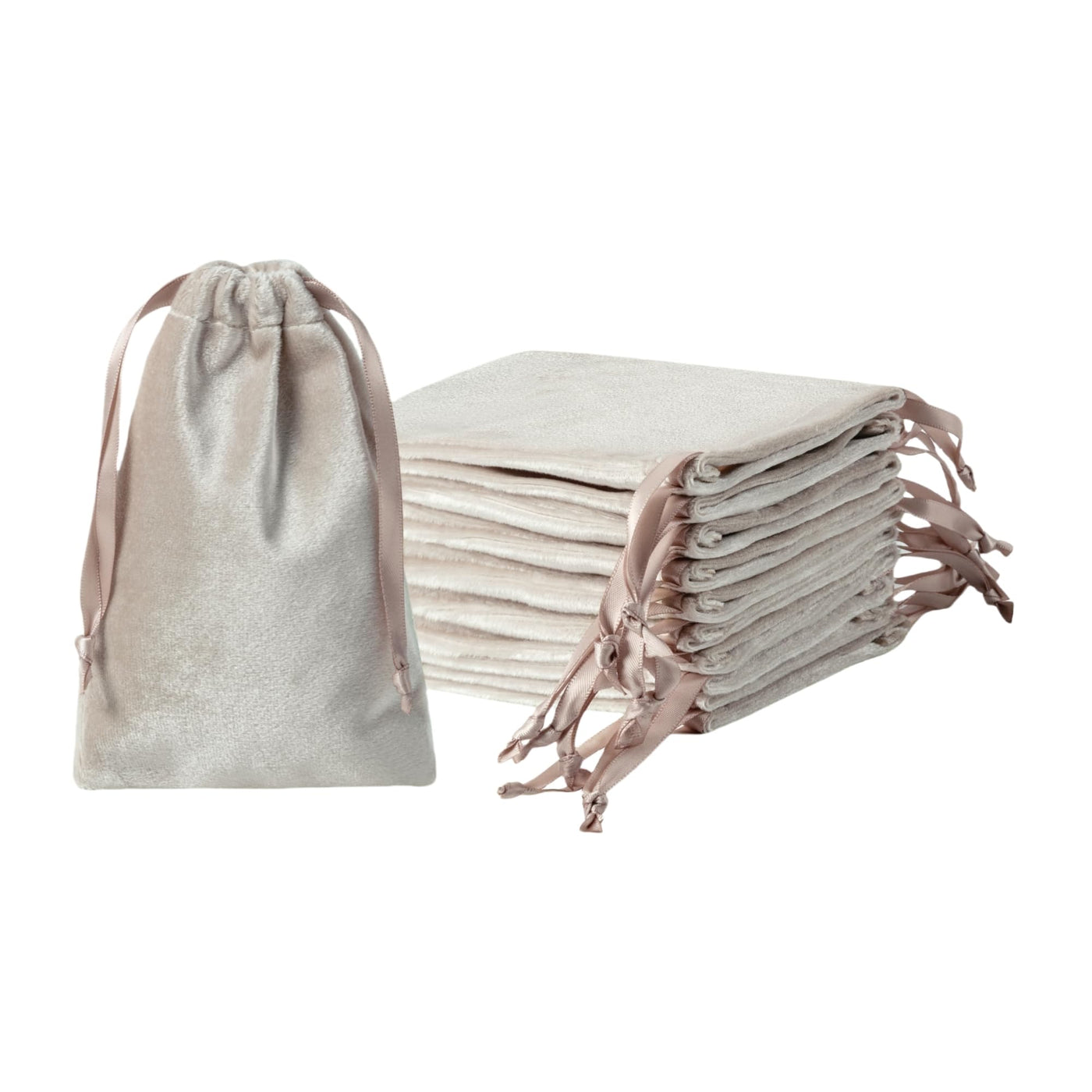 QIANF 12pcs Light Champagne Velvet Drawstring Bags 4x6 inches Glossy Small Velvet Cloth Gift Bags Jewelry Pouches for Storage Wedding Party Favor Christmas