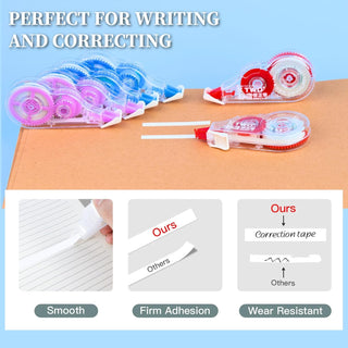 39.37 ft Correction Tape, 6PCS, Fast, Clean, Noiseless and Easy-to-Use Correction Tape Bulk Office School Supplies, Blue, Red, Purple