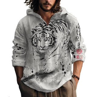 MARSVOVO Hooded Long Sleeve Shirt Men Fashion Graphic Button Up Lightweight Big and Tall Casual Vacation Shirts for Men