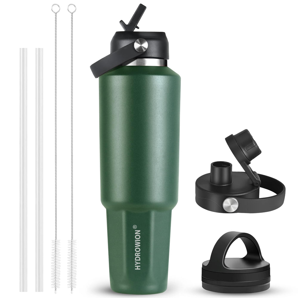 HYDROWION 32oz Stainless Steel Water Bottle(Cold for 48 Hrs, Hot for 24 Hrs), Double Wall Vacuum Insulated Water Flask with Straw Lid, Spout Lid and Flex Cap, Fit in Any Car Cup Holder, Cobalt