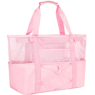 Fammart Mesh Beach Bag for Women, Large Beach Toy Pool Bag with Zipper Pocket, SandProof Cruise Essentials 2026 Family Travel