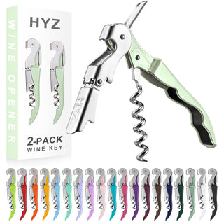 HYZ 2-Pack Wine Opener Waiter Corkscrew, Professional Wine Key for Servers, Bartender with Foil Cutter, Manual Wine Bottle Opener Double Hinged (Pink)