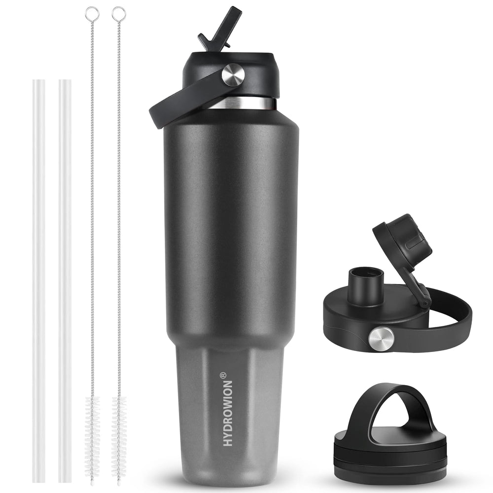 HYDROWION 32oz Stainless Steel Water Bottle(Cold for 48 Hrs, Hot for 24 Hrs), Double Wall Vacuum Insulated Water Flask with Straw Lid, Spout Lid and Flex Cap, Fit in Any Car Cup Holder, Cobalt