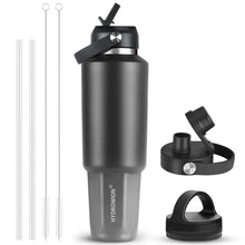 HYDROWION 32oz Stainless Steel Water Bottle(Cold for 48 Hrs, Hot for 24 Hrs), Double Wall Vacuum Insulated Water Flask with Straw Lid, Spout Lid and Flex Cap, Fit in Any Car Cup Holder, Cobalt