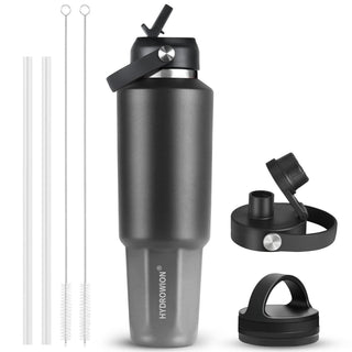 HYDROWION 32oz Stainless Steel Water Bottle(Cold for 48 Hrs, Hot for 24 Hrs), Double Wall Vacuum Insulated Water Flask with Straw Lid, Spout Lid and Flex Cap, Fit in Any Car Cup Holder, Cobalt
