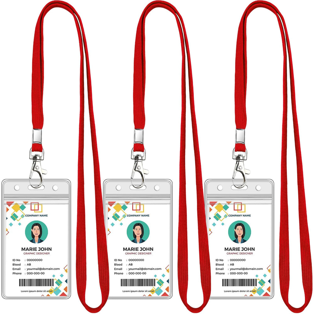 Koorito 3 Pack Clear ID Badge Holder with Lanyard Black Lanyards with Vertical Waterproof ID Badge Holder for Office, School, Travel